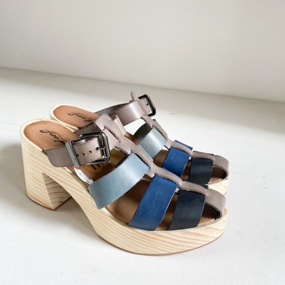 Free People Bellevue  Clogs Leather Wood Fisherman Sandals Slides 11 River - Picture 6 of 12
